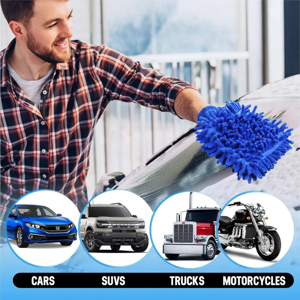 Plush Microfiber Car Wash Mitt Chenille Detailing Glove for Cars Trucks and Motorcycles