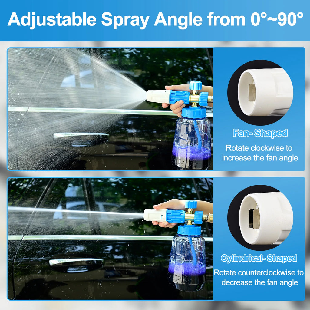Foam Cannon Foam Generator 1L, Foam Blaster Wide Neck Adjustable Snow Foam Lance for Pressure Washer with 1/4" Quick Connector
