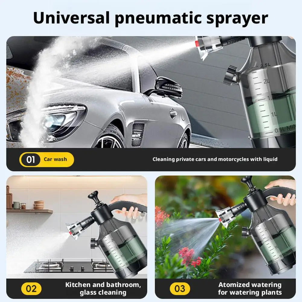 3L hand pump foam sprayer, pneumatic car wash bottle with 3 nozzles