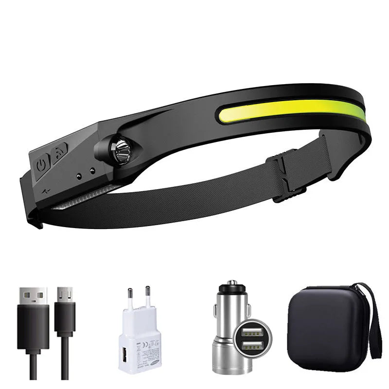 Motion Sensor LED Headlamp, Rechargeable with 5 Modes for Camping & Fishing