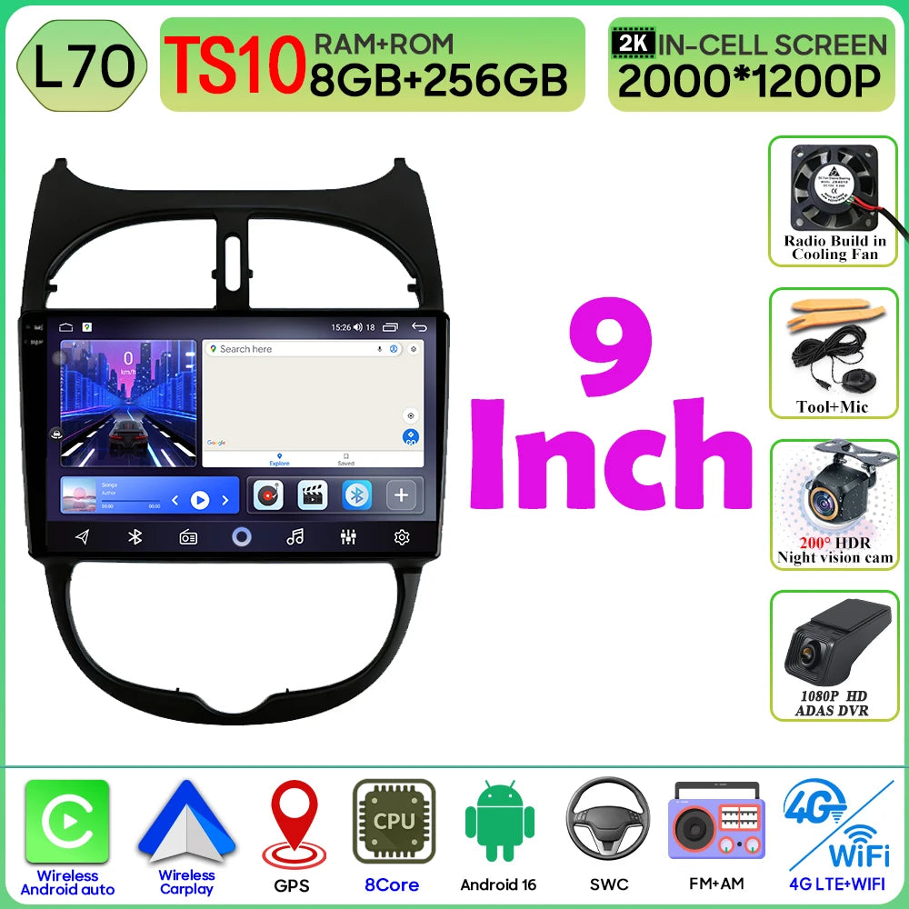 Peugeot 206 Bluetooth Car Radio with GPS & Wireless Carplay - image 14