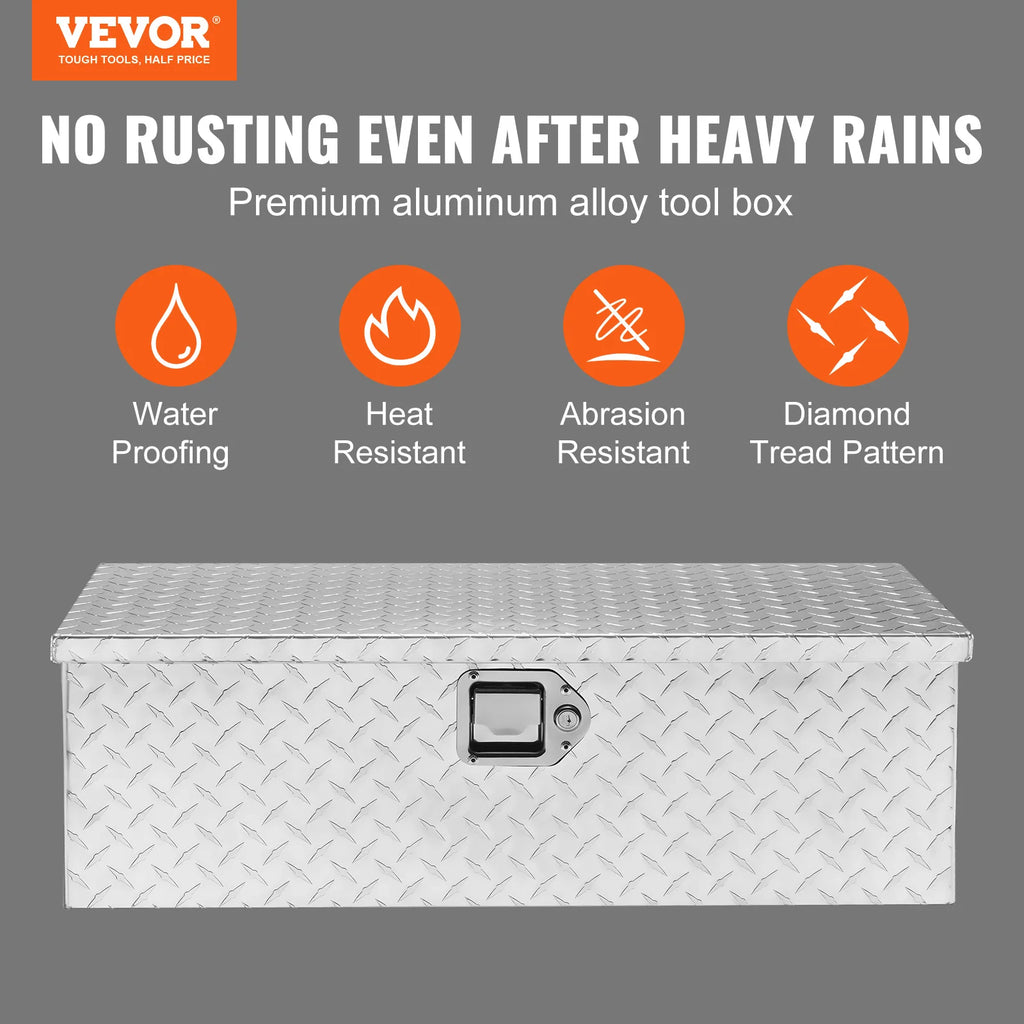 SucceBuy Heavy Duty Aluminum Truck Bed Tool Box Plate Tool Box with Side Handle Lock Keys Storage Tool Box  for PickupTruck Bed