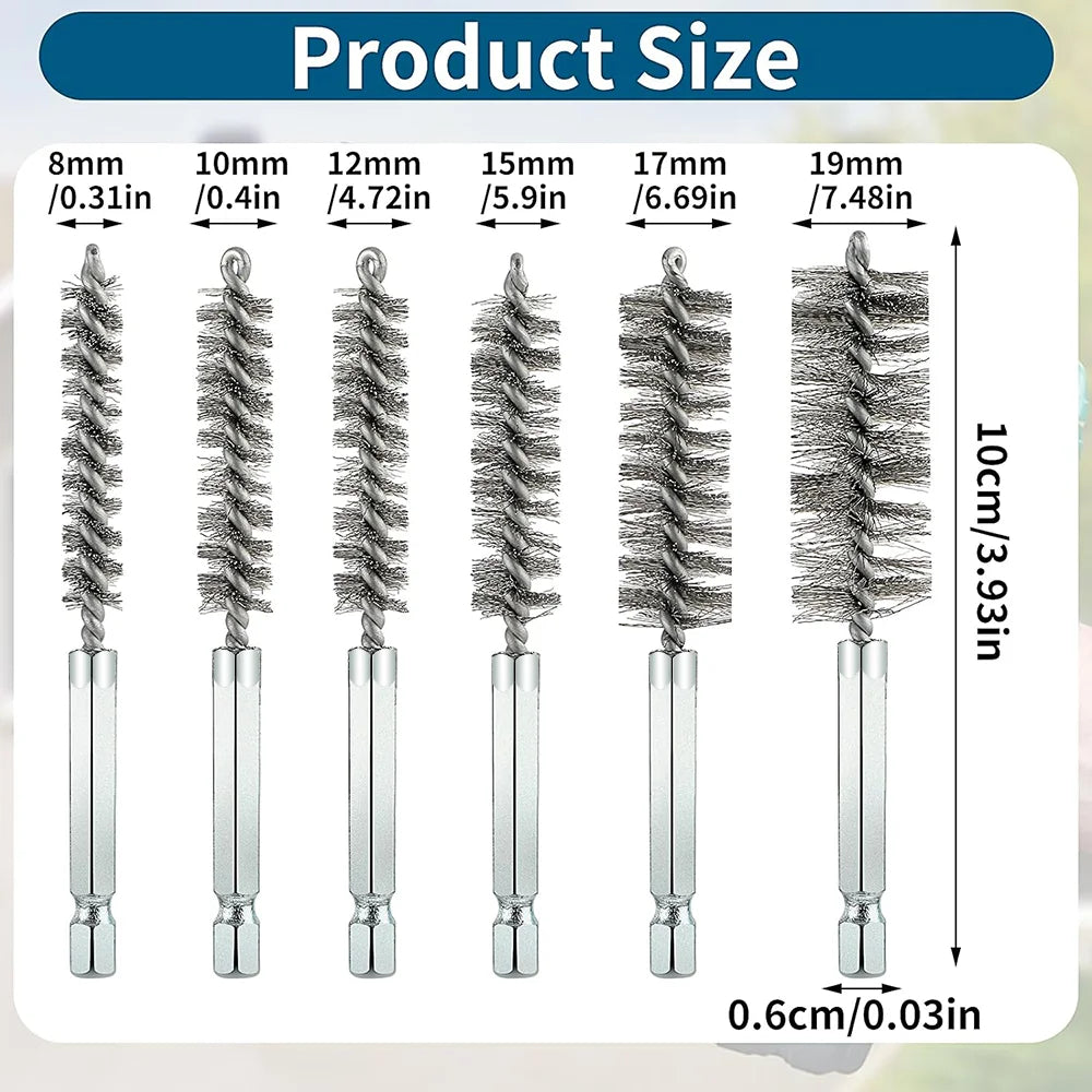 6-Piece Stainless Steel Pipe & Hole Cleaning Brush Set