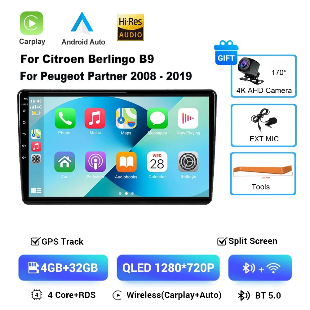 9" Android 16 Car Radio + CarPlay for Citroen Berlingo/Peugeot Partner - image 9