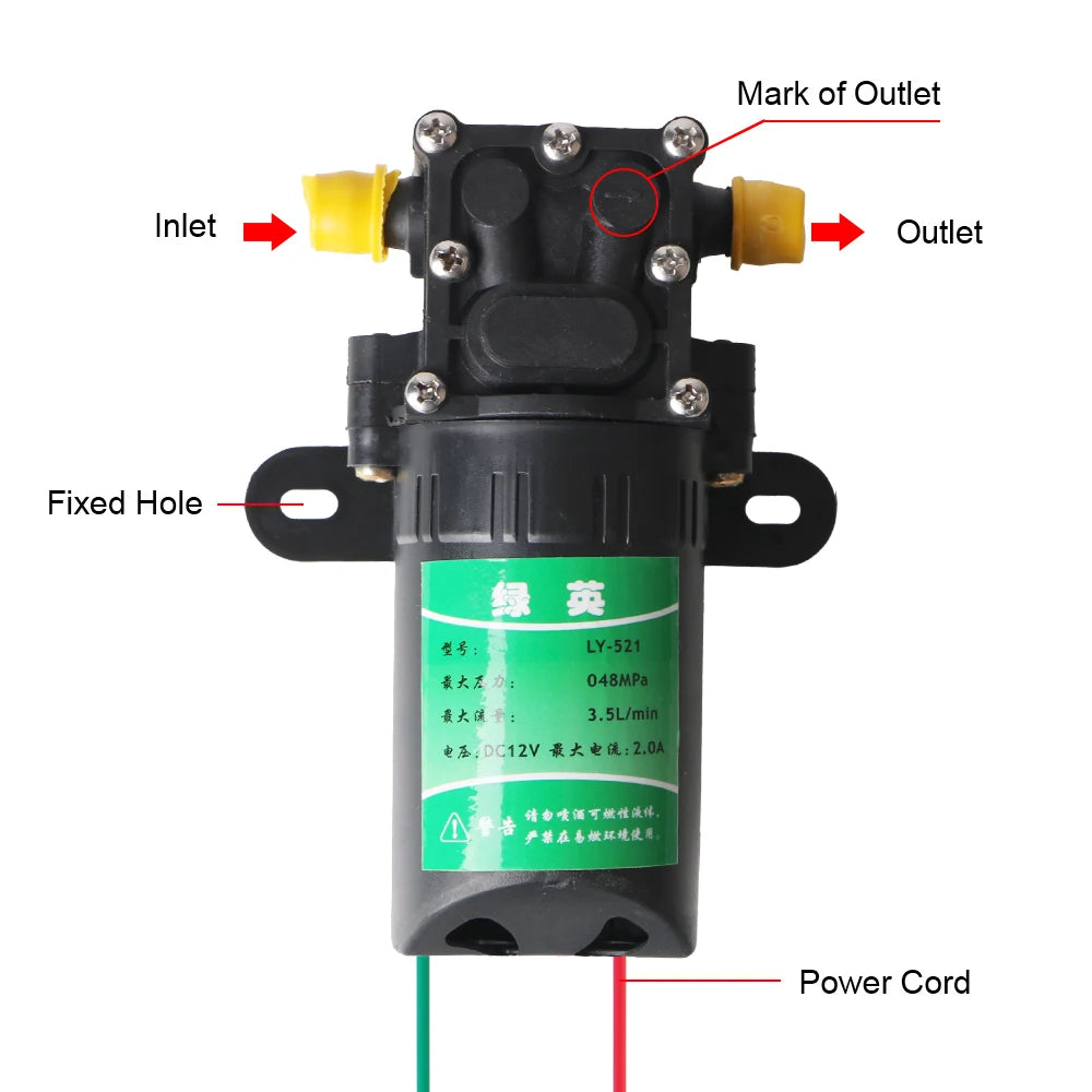 Water Spray Car Wash 3.5L/min Agricultural Electric Water Pump Durable Sprayer Accessories Micro High Pressure Diaphragm DC12V