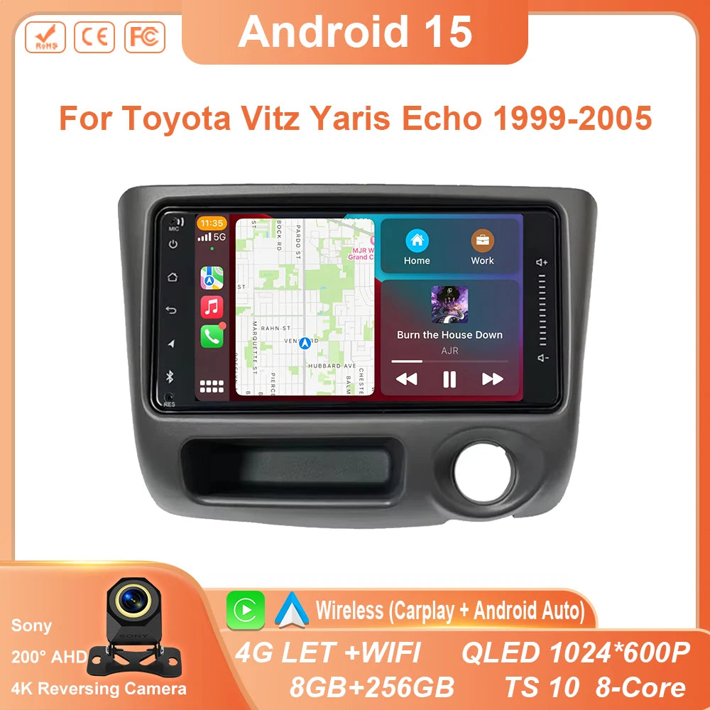 Android 15 Car Multimedia Player with CarPlay for Toyota Vitz Yaris