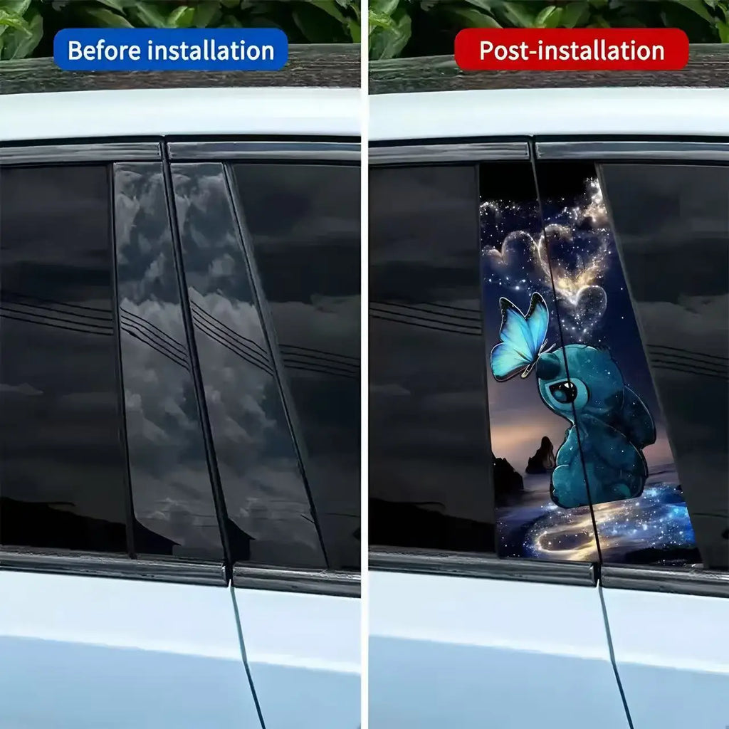 Blue Diamond Butterfly B-Pillar Car Decal, 2pc
