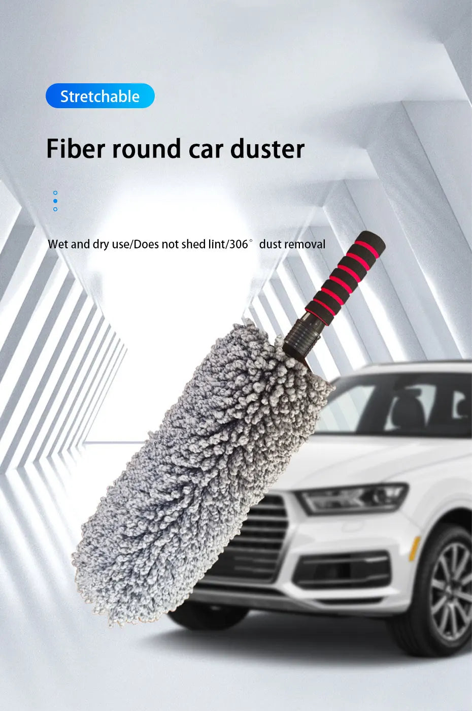 Retractable Microfiber Car Duster with Stainless Steel Handle