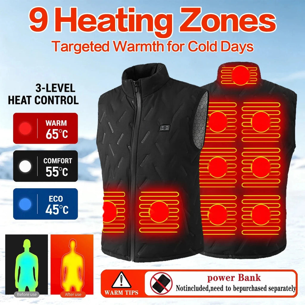 USB Heated Vest – 9 Heating Zones, 3 Temperature Levels