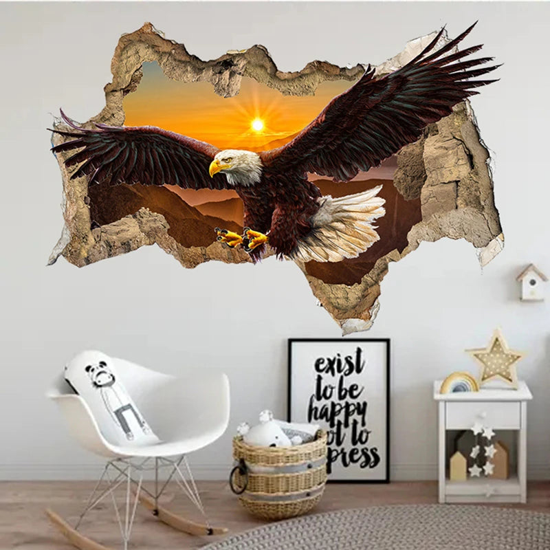3D Broken Wall Eagle Mural Wall Sticker for Home Decoration - view 5