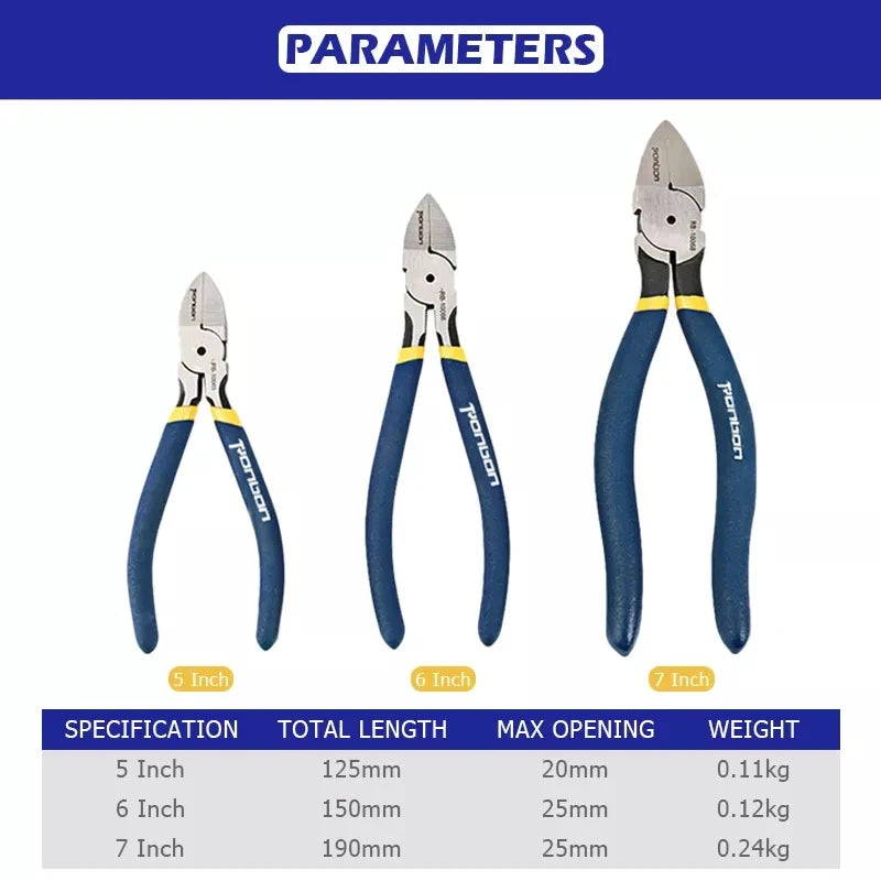 Professional Cutting Pliers Wire Stripping Tool Anti-slip Side Cutter for Cable Cutting & Burr Removal