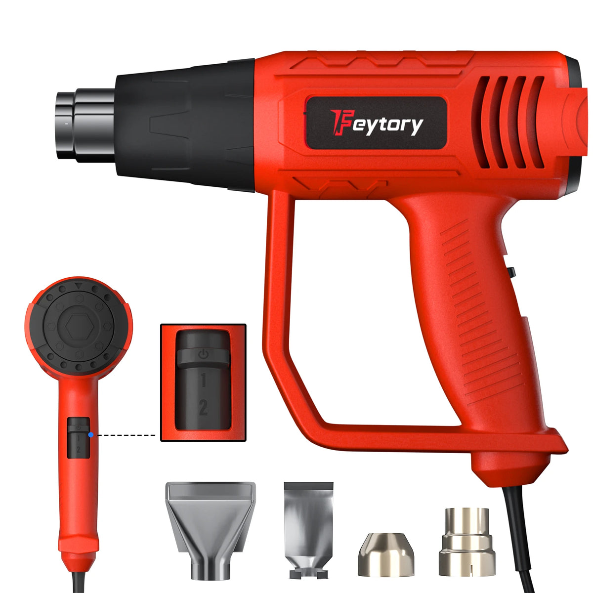 2000W Heavy Duty Heat Gun 140-1112°F Variable Temperature with 4 Nozzles for DIY