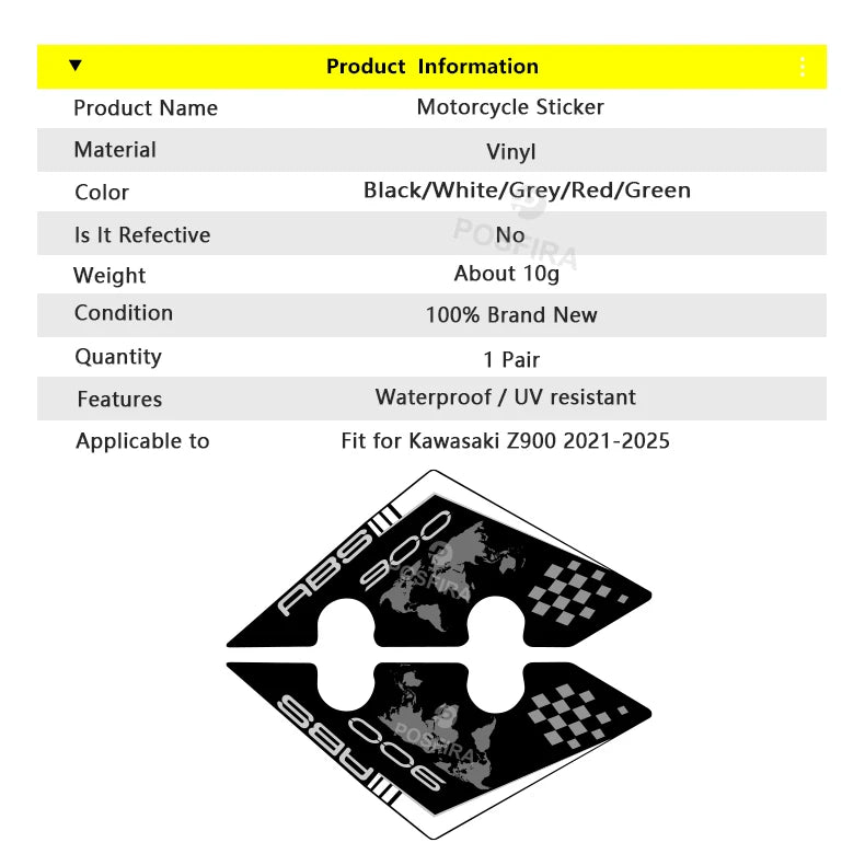 Front Fender Mudguard Decals for Kawasaki Z900 2021-2025 - view 12