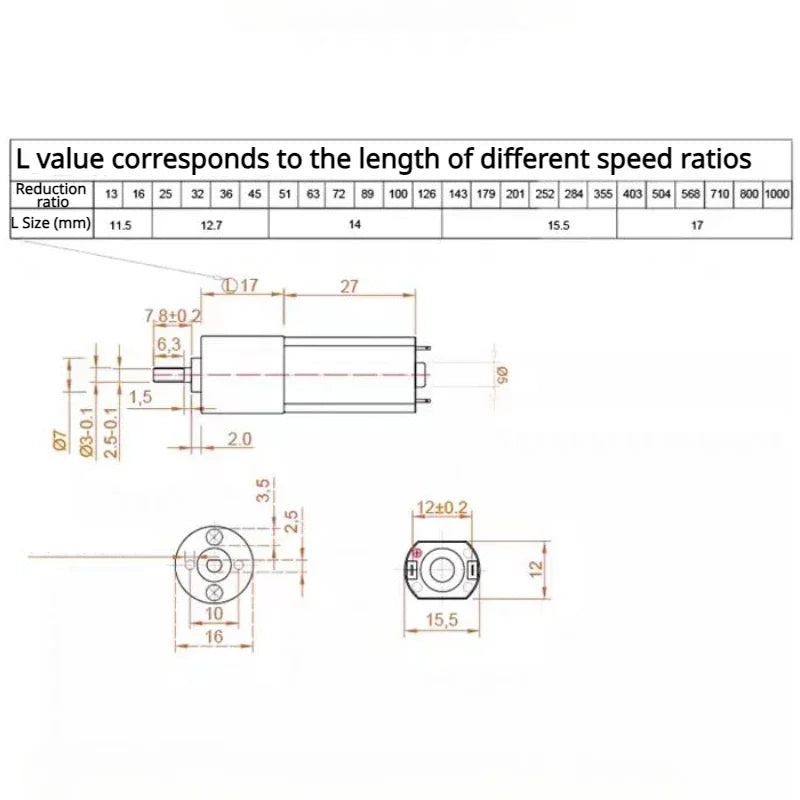 JGA16-050 6V 12V Reversible High Torque DC Gear Motor for DIY - image 2