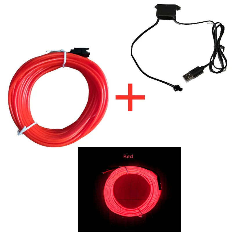1m/5m USB Car Interior EL Wire Neon Ambient Light Strip, Flexible DIY