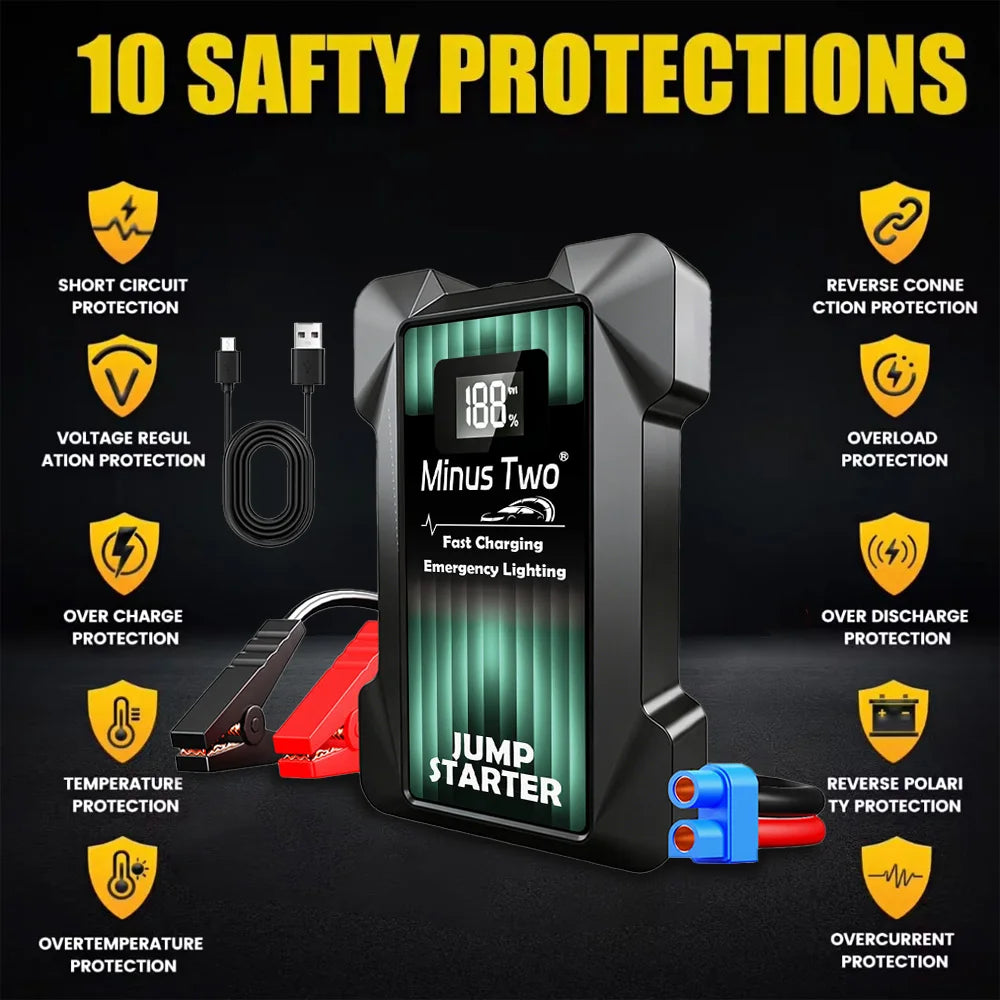 Car Jump Starter Power Bank Potable Battery With USB Port and LED Lights Less Portable Car Starting for Emergency Device