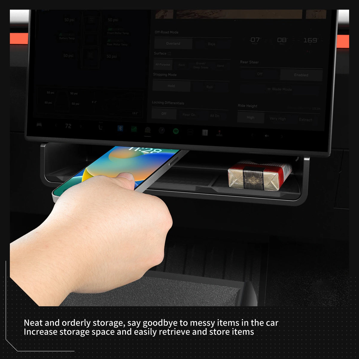 Hidden Storage Tray Under Screen for Tesla Cybertruck 2024-2026