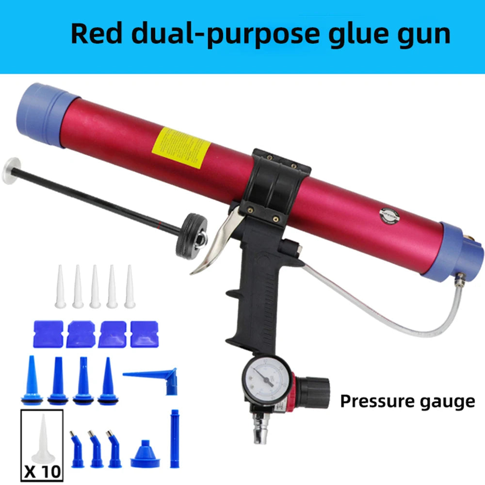 600ml Sausage Pneumatic Caulking Gun Silicone Sealant Applicator with 10 Glue Nozzles