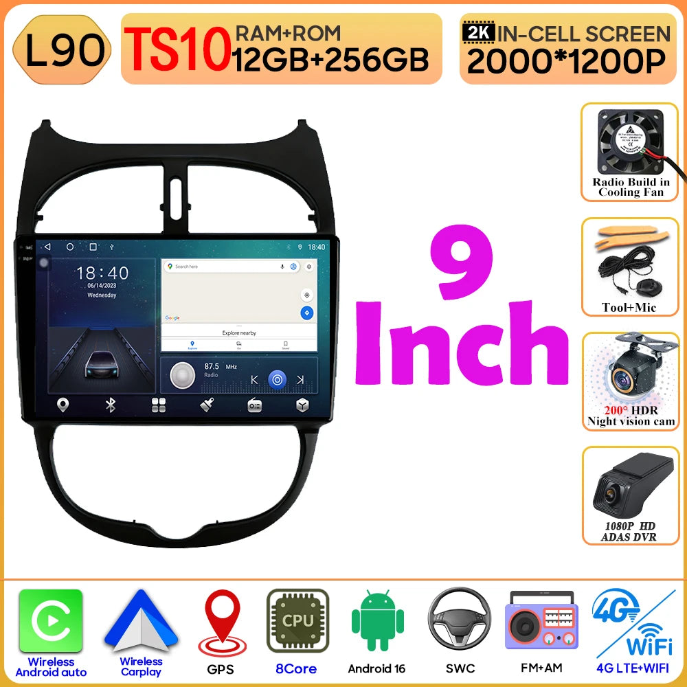 Peugeot 206 Bluetooth Car Radio with GPS & Wireless Carplay - image 8