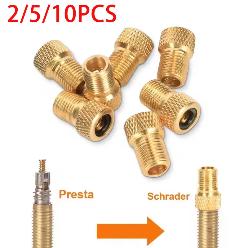 Bicycle Presta To Schrader Adapter Bike Tire Valve Adapter Copper Golden Bicycle Pump Tire Valve Connectors F/V To A/V Converter
