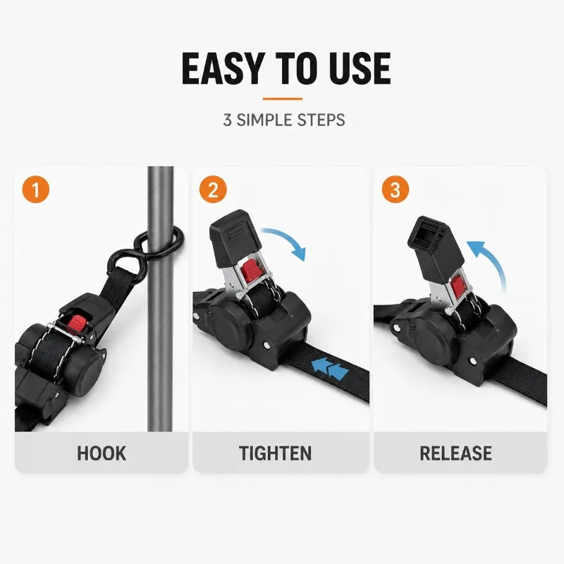 Retractable Ratchet Tie Down Straps, Heavy Duty Cargo Lashing Belts with Soft Loops for Truck and Trailer
