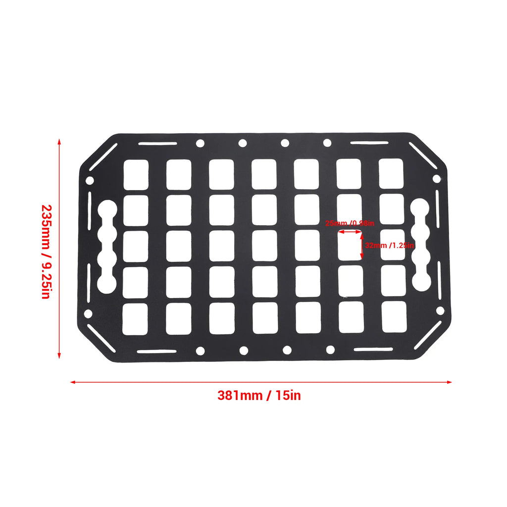 Truck Bed Molle Panel Rack 15x9.25x0.08in Aluminum Use with L Track Tool Cargo Storage Molle Panel for Cars SUVs Pickup Van RVs