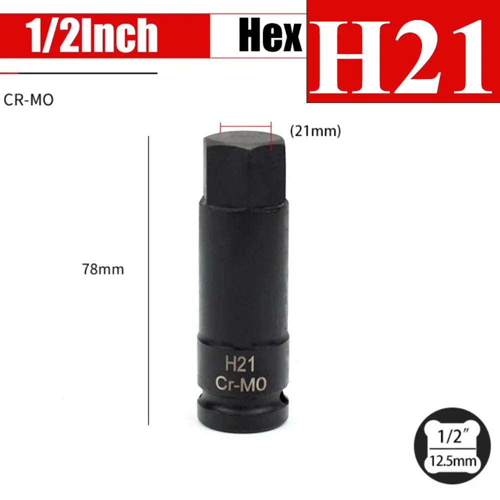 1/2 Inch Impact Hex Bit Socket Set H4-H22 Allen Bit Sockets for Car Bike Repair