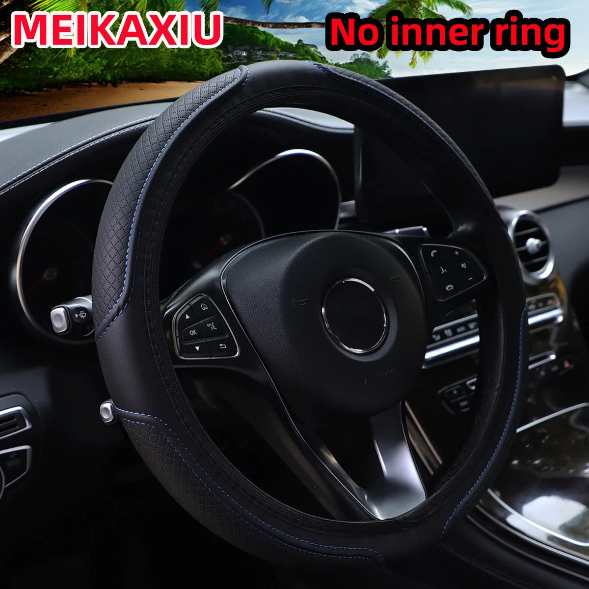 Embossed PU Leather Steering Wheel Cover, 14.5-15 Inch