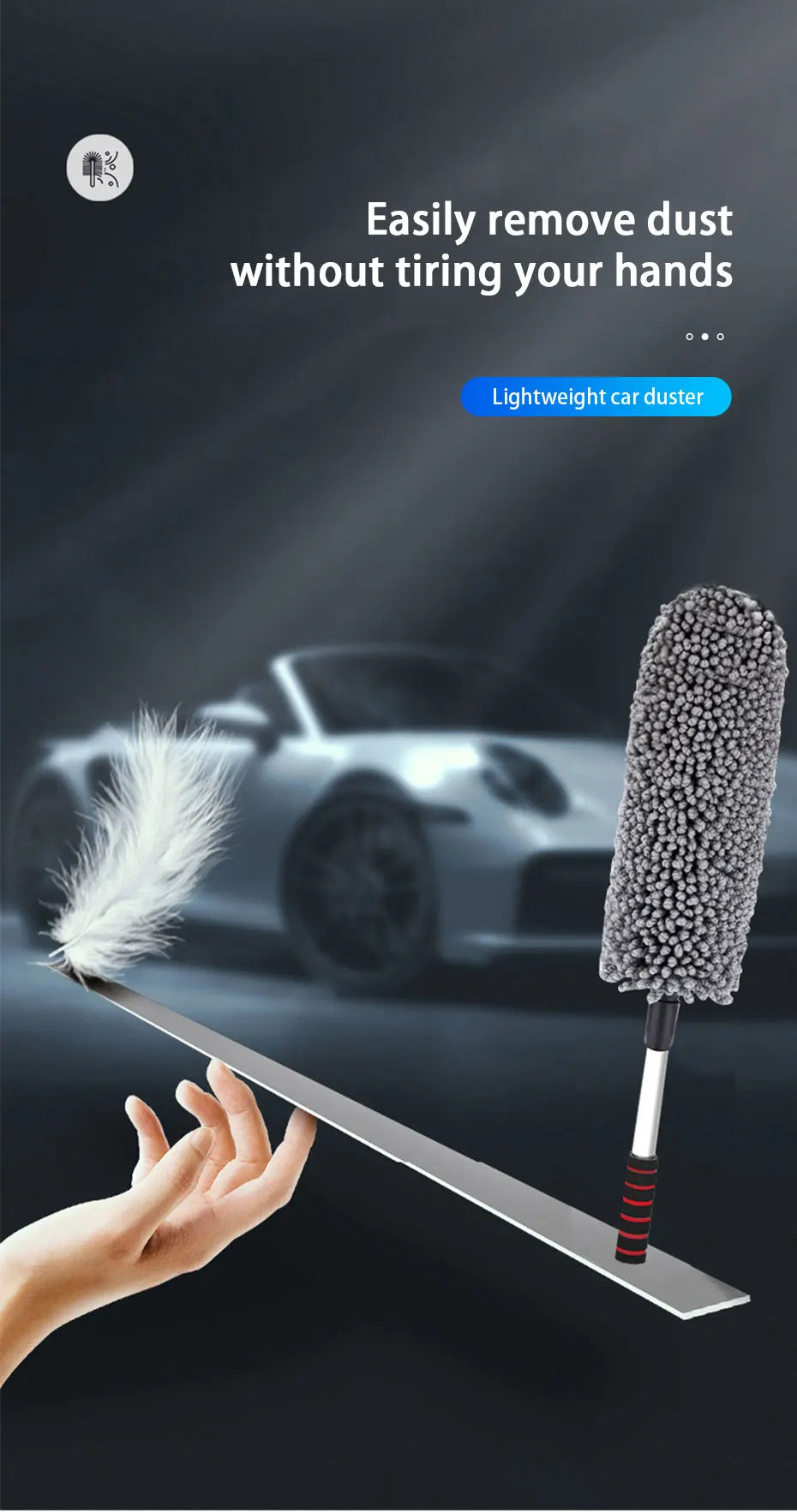 Retractable Microfiber Car Duster with Stainless Steel Handle