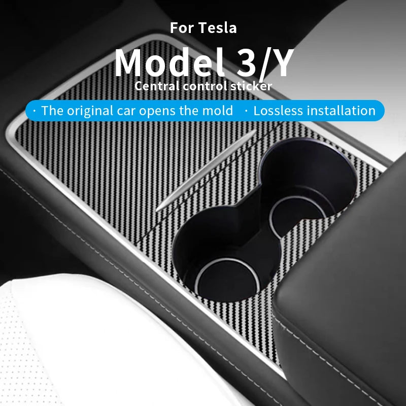 Wood Grain and Carbon Look Center Console Film for Tesla Model Y 2021-2023