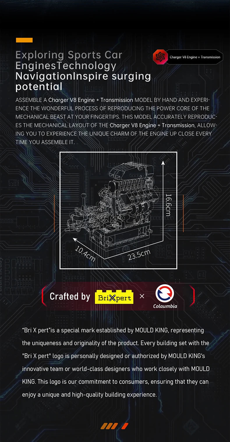 Motorized V8 Engine Building Block Model Kit with Transmission