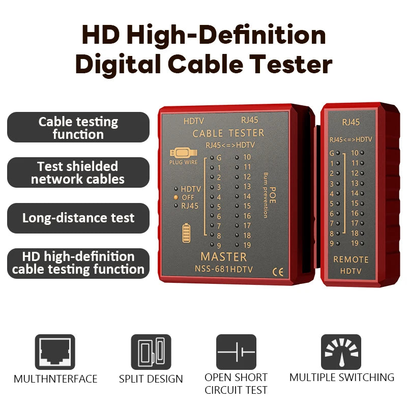 Multifunctional Network Cable Tester RJ45 8P8C LAN POE RJ11 Line Test Tool