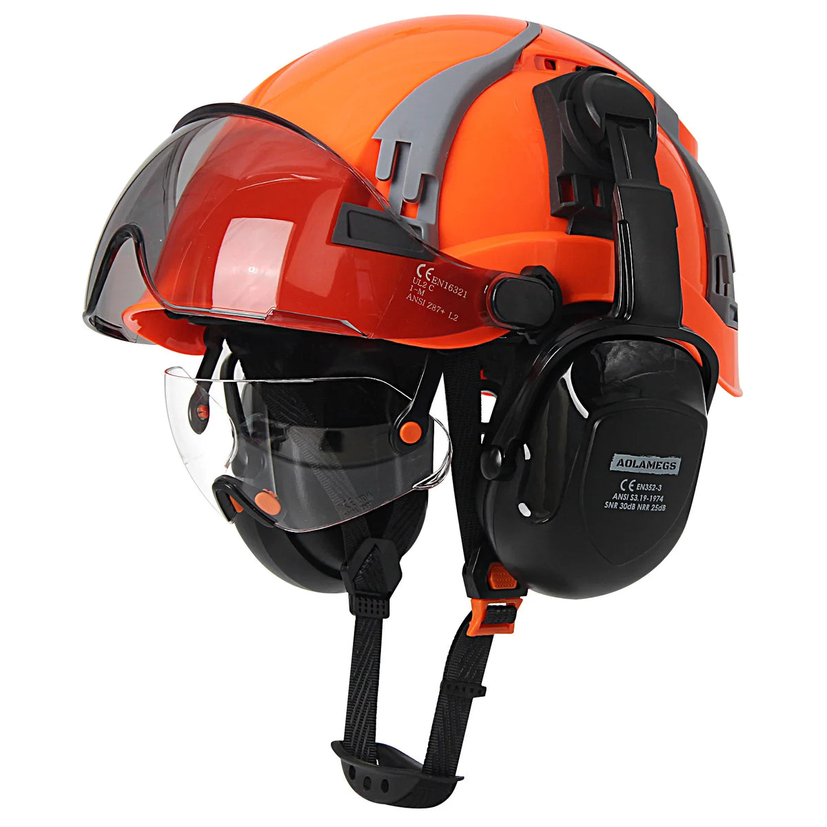 Carbon Fiber Look Vented Safety Helmet with Goggles & Earmuffs - image 20