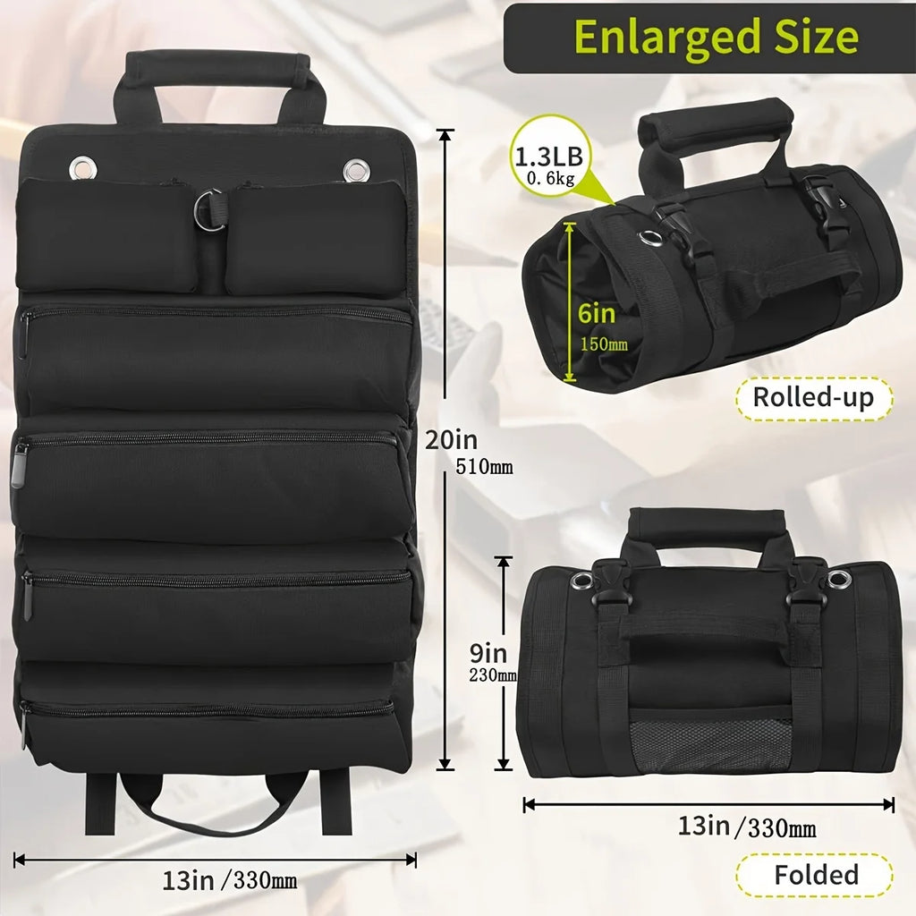 Tool Bag Organizer - Small Tool Bag With Detachable Pouches , Heavy Duty Roll Up Tool Bag Organizer With 6 Tool Pouches