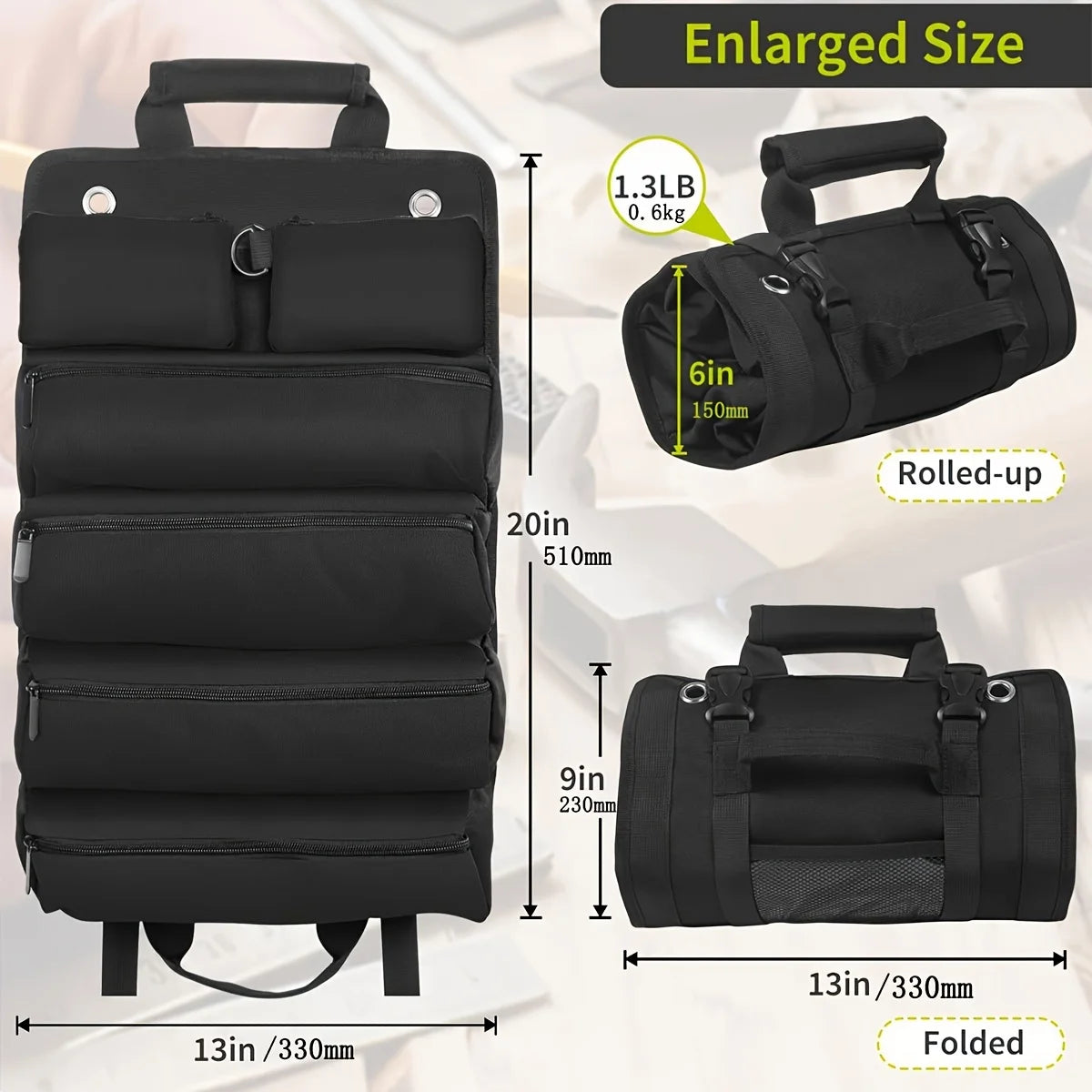 Tool Bag Organizer - Small Tool Bag With Detachable Pouches , Heavy Duty Roll Up Tool Bag Organizer With 6 Tool Pouches