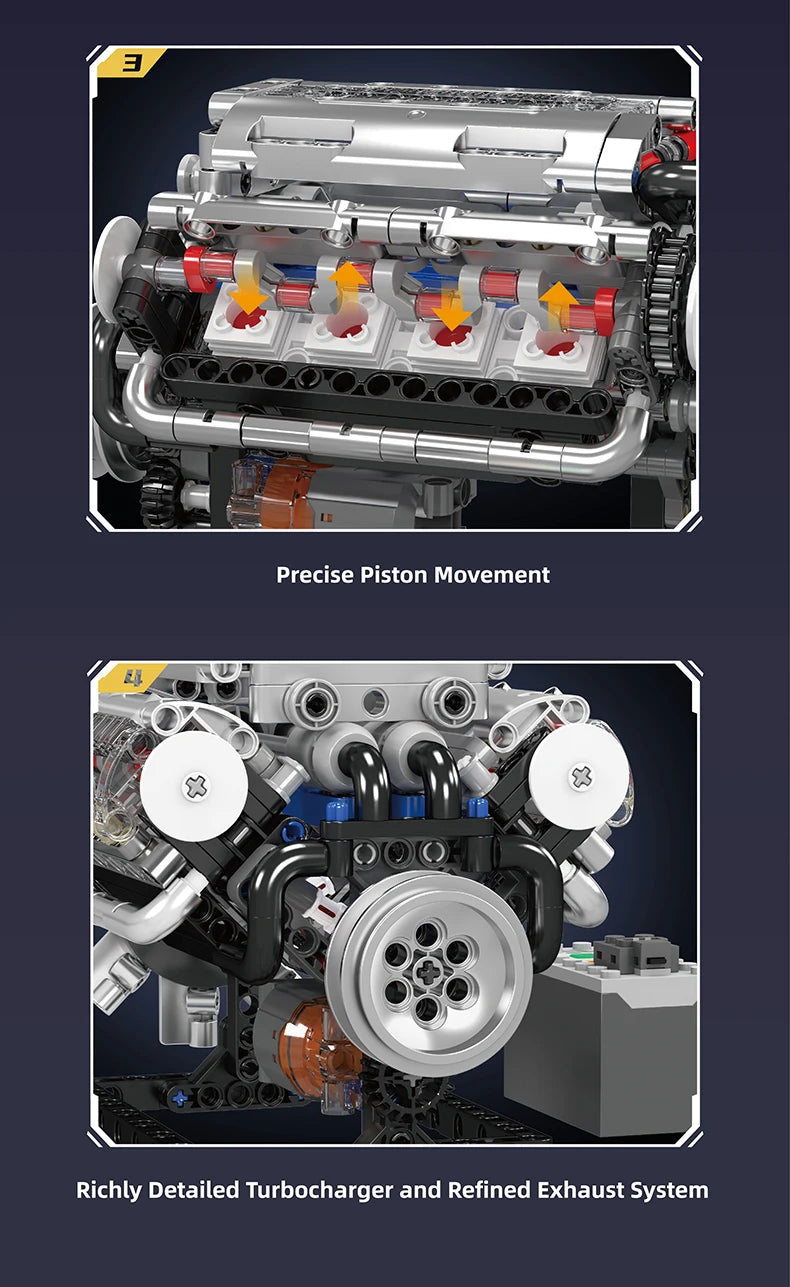 V8 Engine Building Block Model Kit, 500+ Pieces for Ages 8 and Up