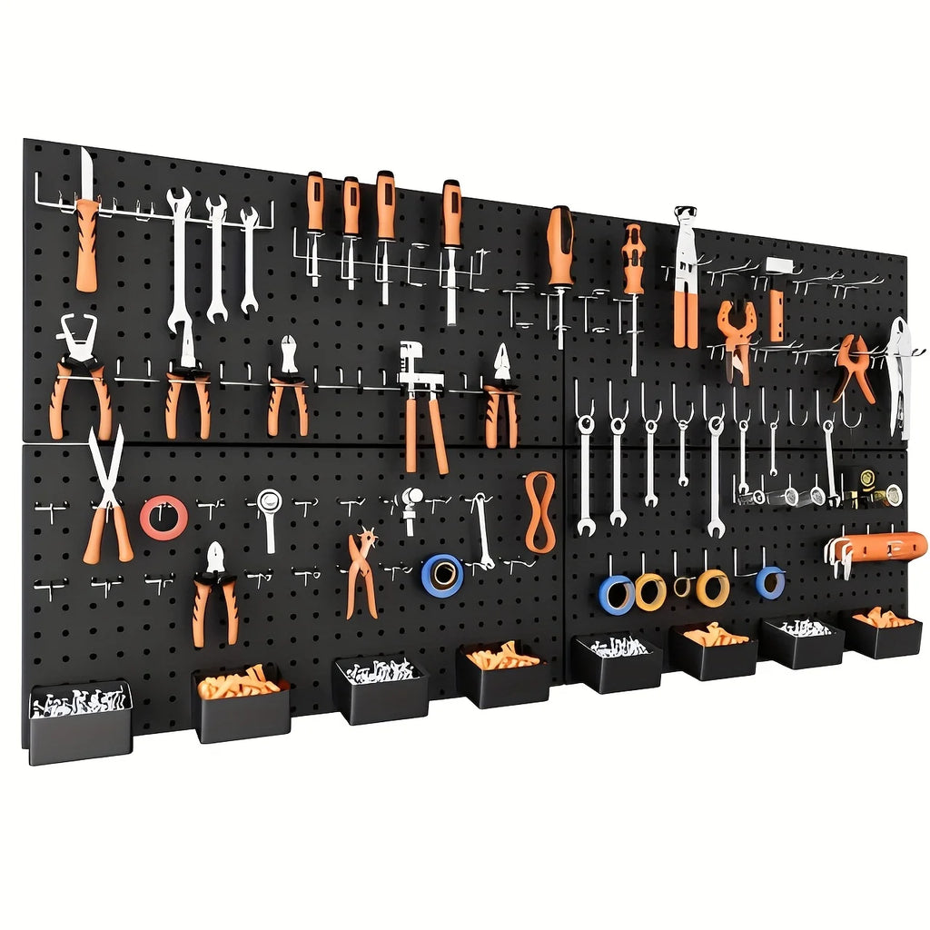 158PCS Metal Pegboard Wall Organizer, 12*24 Inch Black Pegboard Panels Tool Organizer Kit with Accessories Hooks and Bins