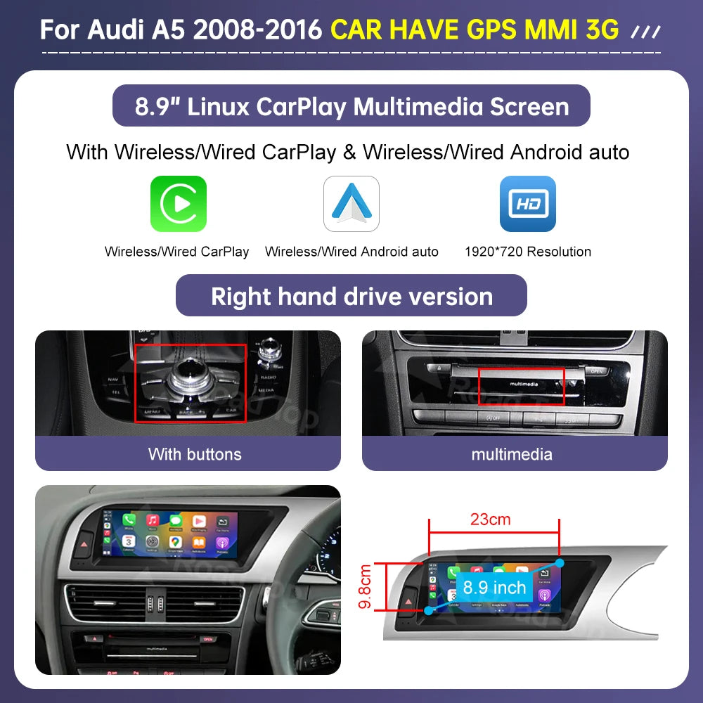 Audi A5 10.2" Wireless CarPlay Multimedia Touch Screen - image 13