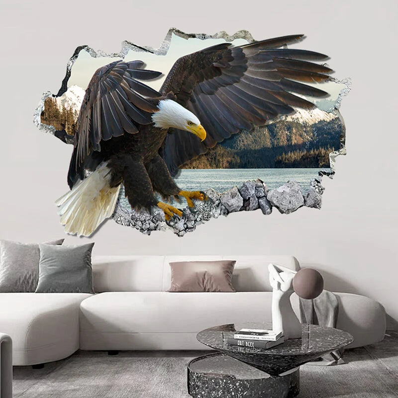 3D Broken Wall Eagle Mural Wall Sticker for Home Decoration - view 13