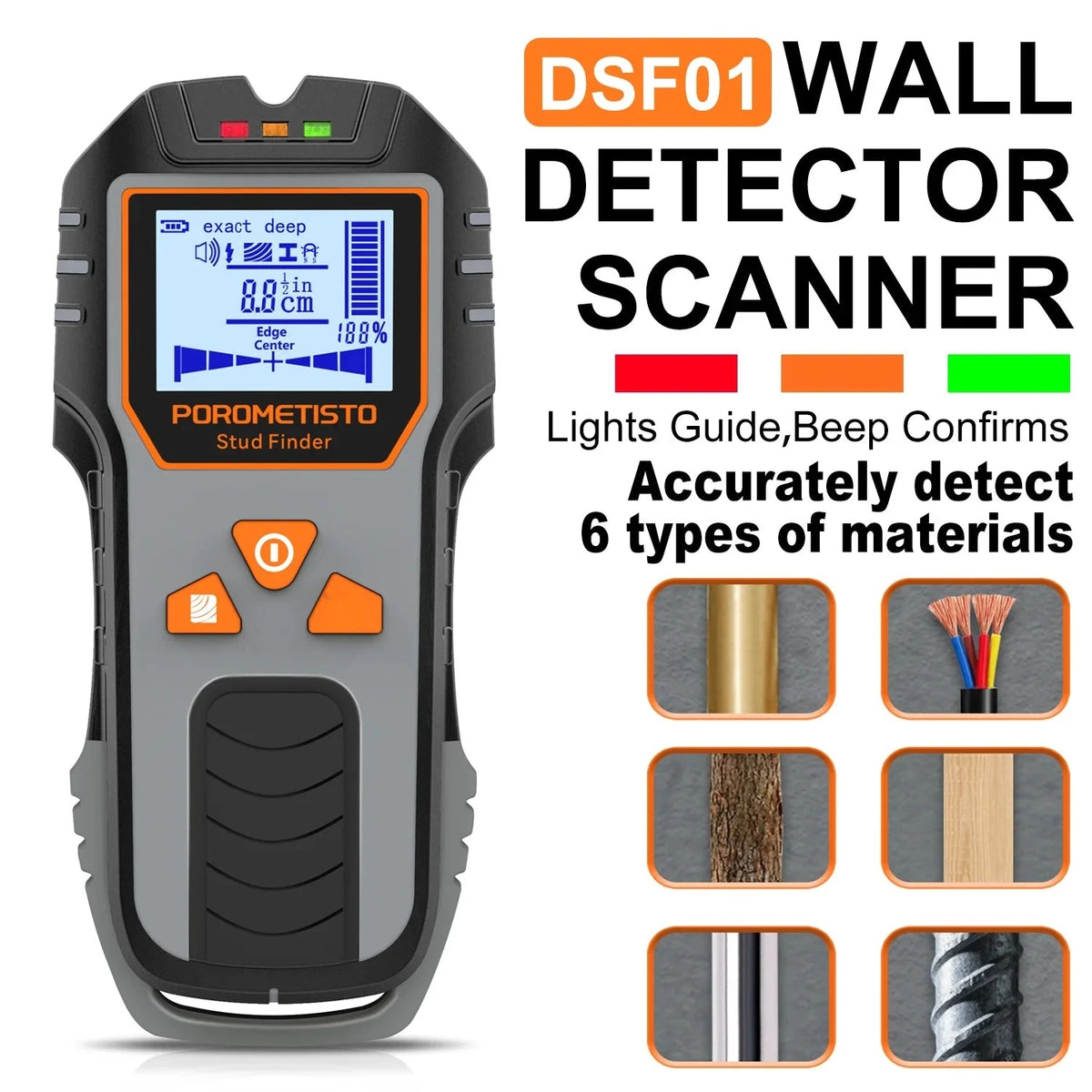 6-in-1 Stud Finder Wall Scanner – Wood, Metal & AC Wire Detector