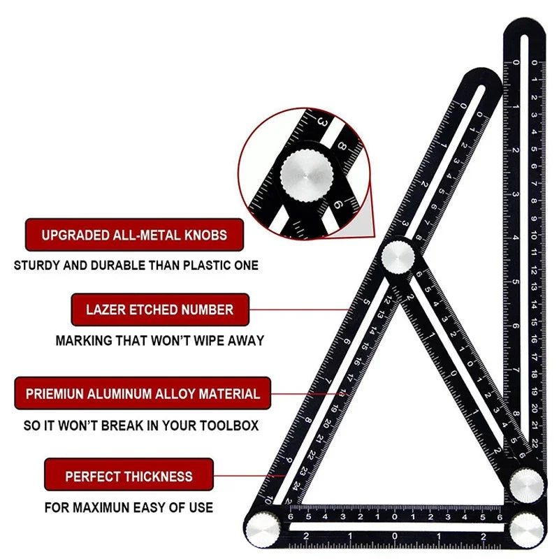 6 Fold Angle Measuring Ruler Aluminum Alloy Perforated Template Construction Tool for Tile Hole Drilling Guide
