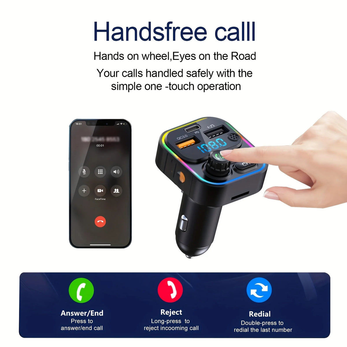 Bluetooth 5.3 FM Transmitter with PD 20W and QC3.0 Car Charger