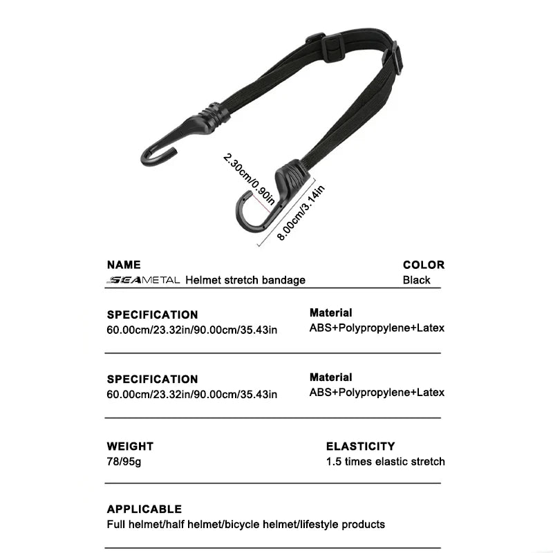 SEAMETAL Motorcycle Back Seat Helmet Strips Elastic Rope Motorcycle Helmet Fixed Strap Adjustment Fix Rope Goods Strap 60cm/90cm