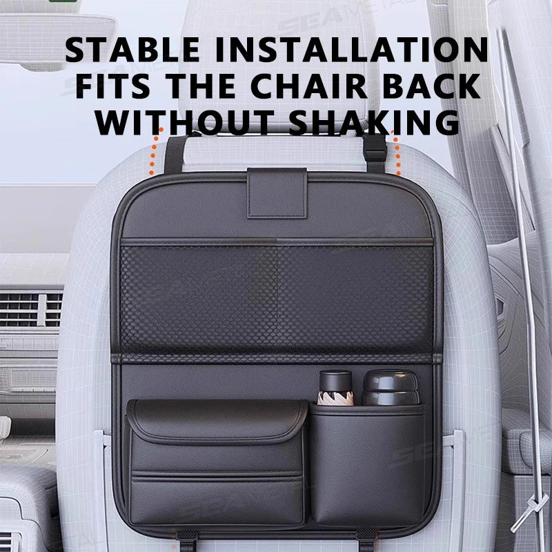 Large Capacity Car Seat Back Organizer with Foldable Dining Tray - image 3