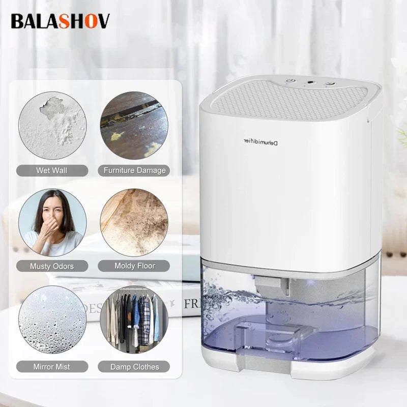 Portable home dehumidifier 1000ml, quiet air dryer for bedroom, office and kitchen
