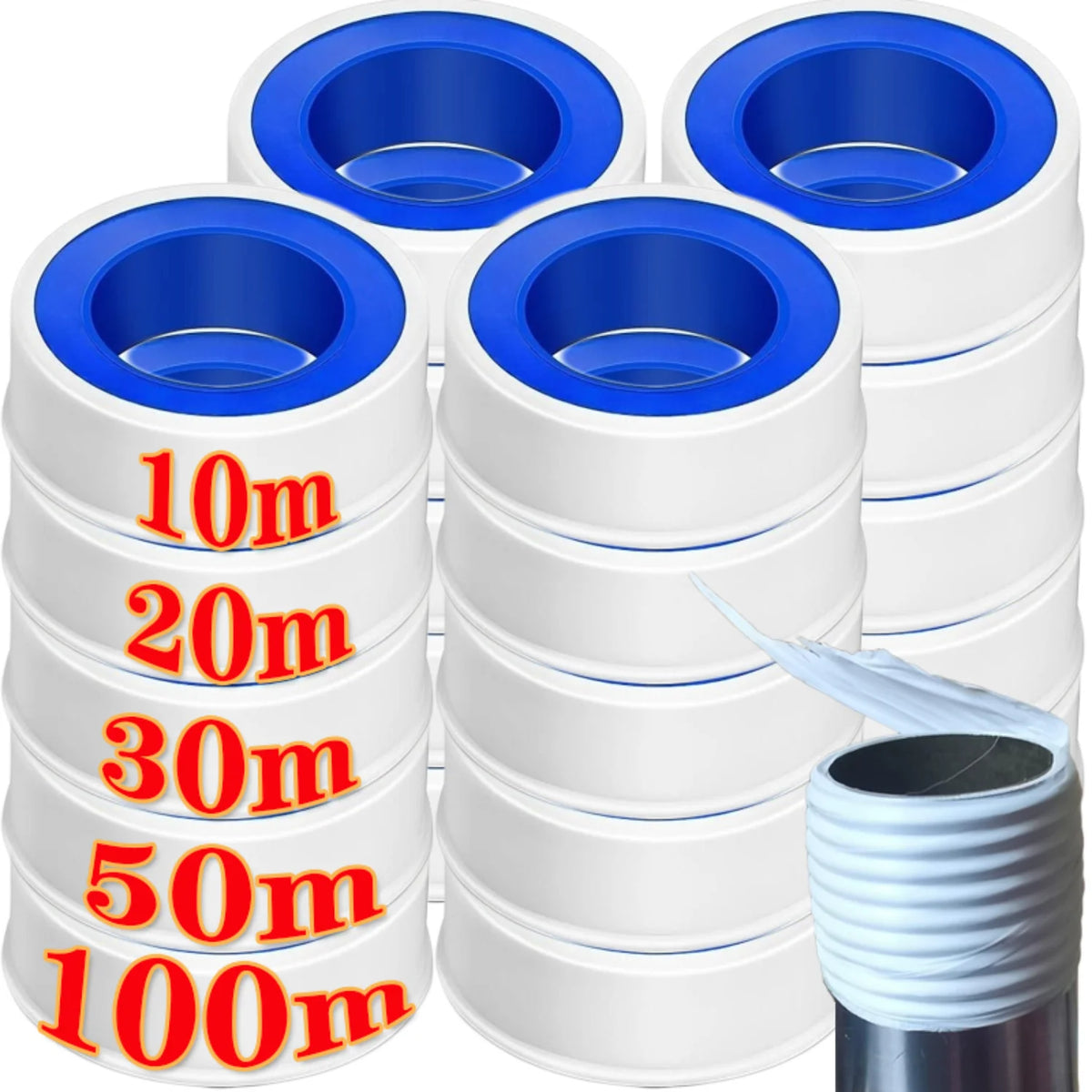 PTFE Thread Seal Tape Roll Set – Waterproof Plumbing Tape, 1–50 Rolls
