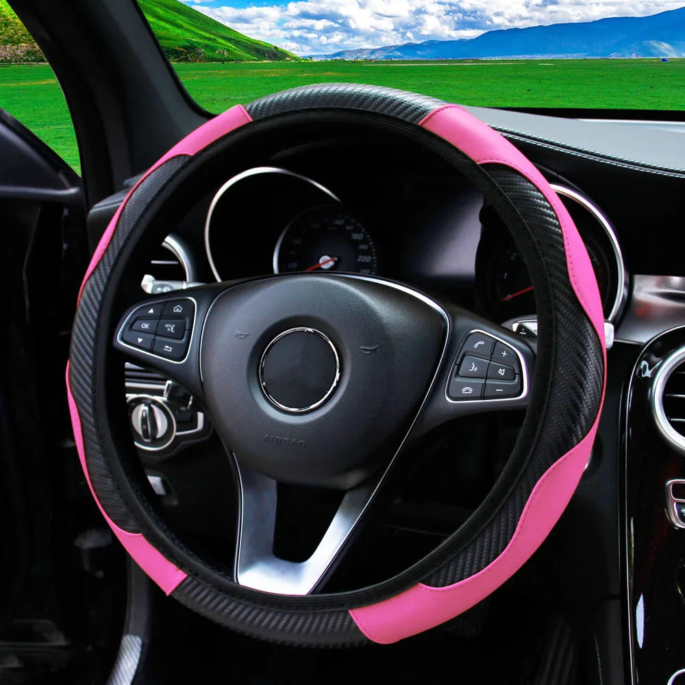 Textured PU Leather Steering Wheel Cover, 14.5-15 Inch