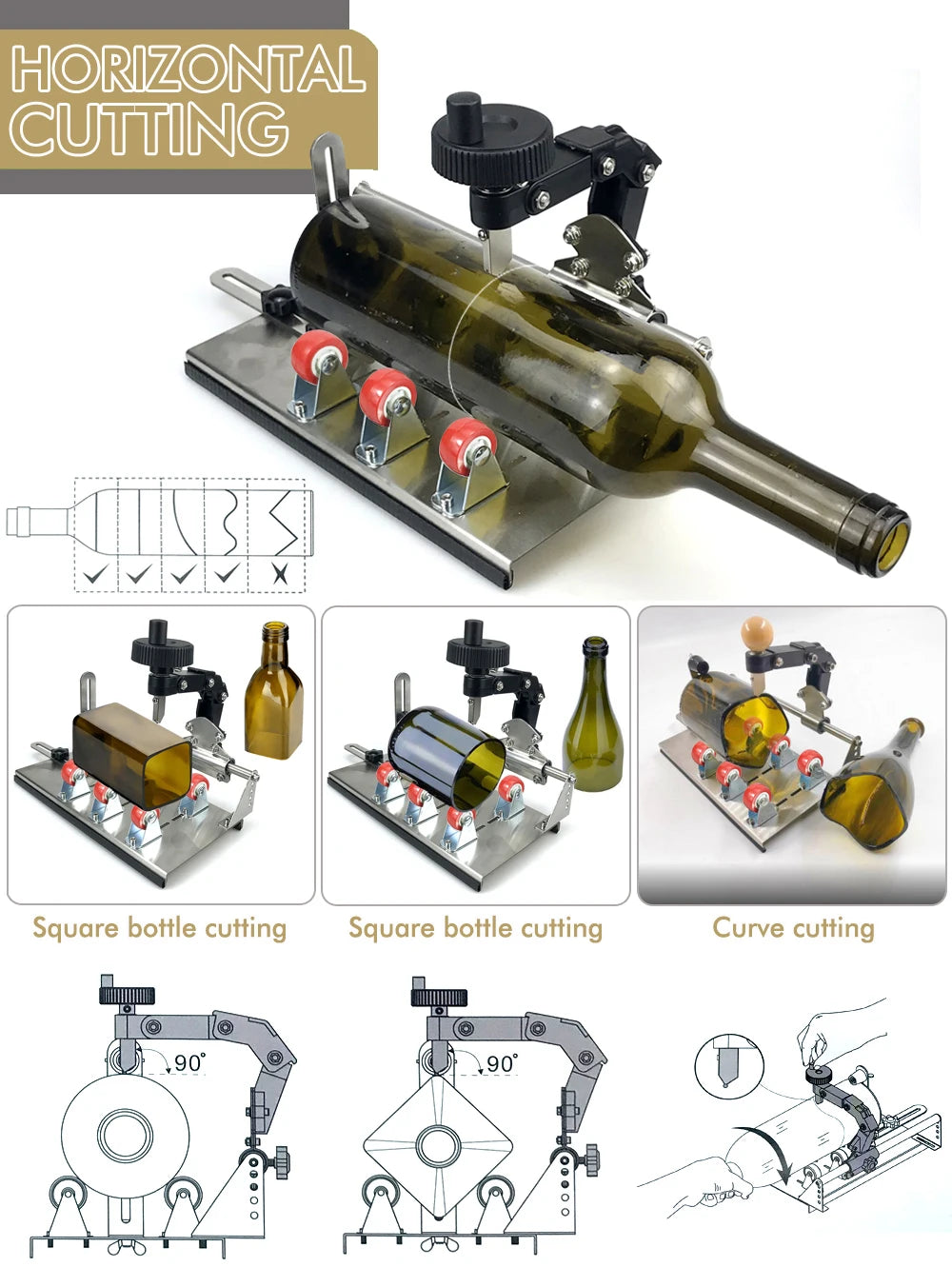 New Glass Bottle Cutter - Professional DIY Glass Cutting Tool for Square, Round Bottles and Bottlenecks with Accessories