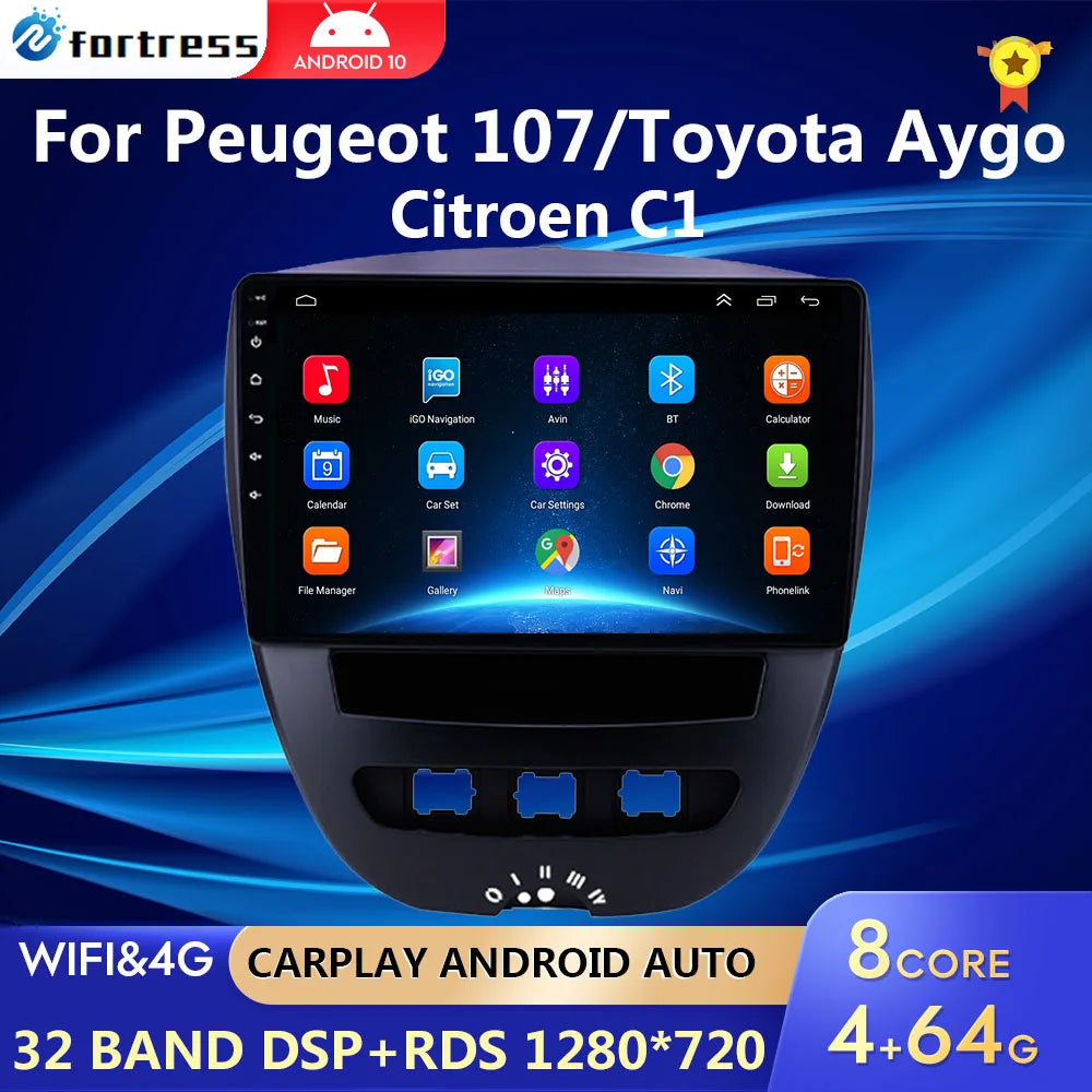 Android 10 10" Car Multimedia GPS Player for Peugeot/Toyota/Citroen