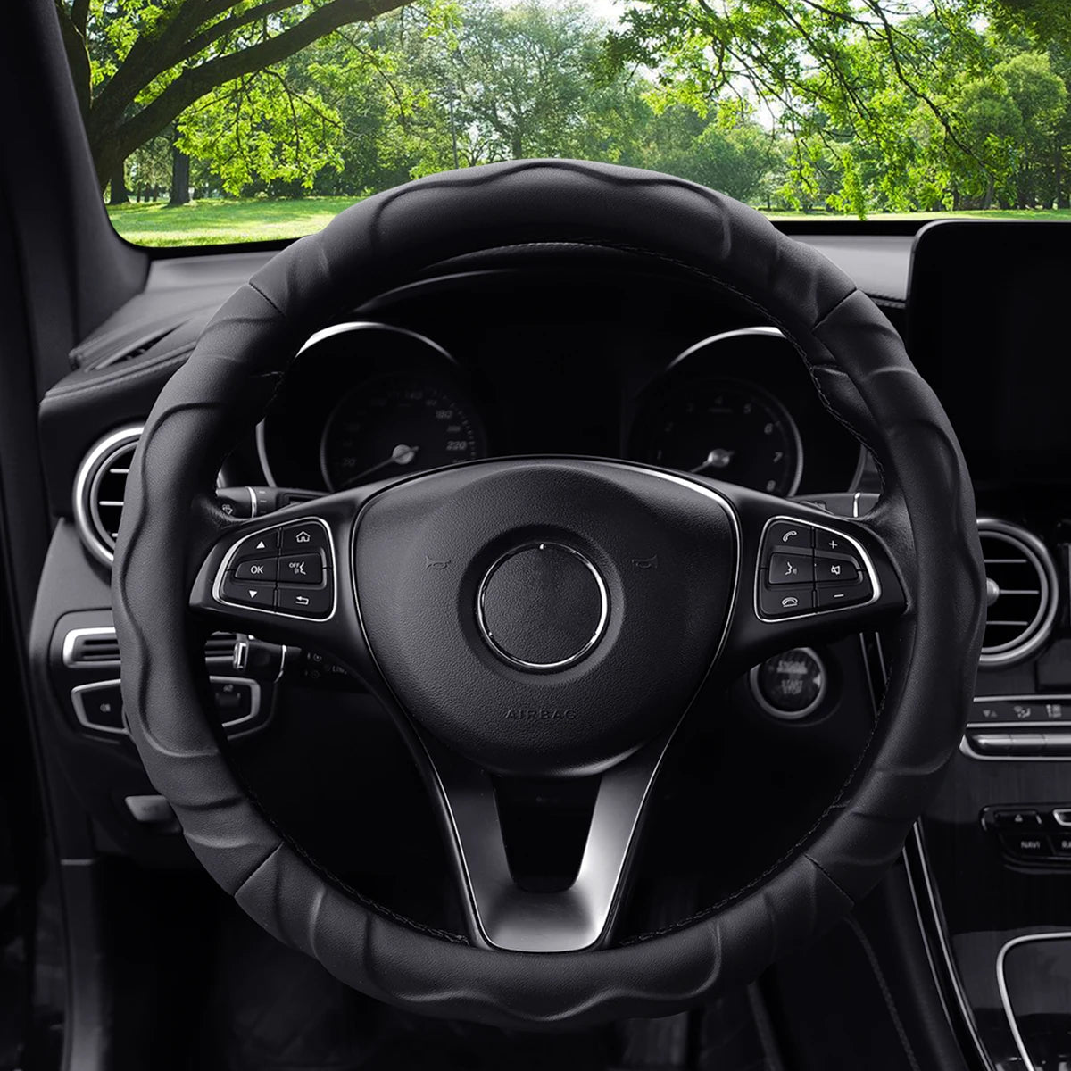 Faux Lambskin Plush Steering Wheel Cover, 14.5 to 15 Inch